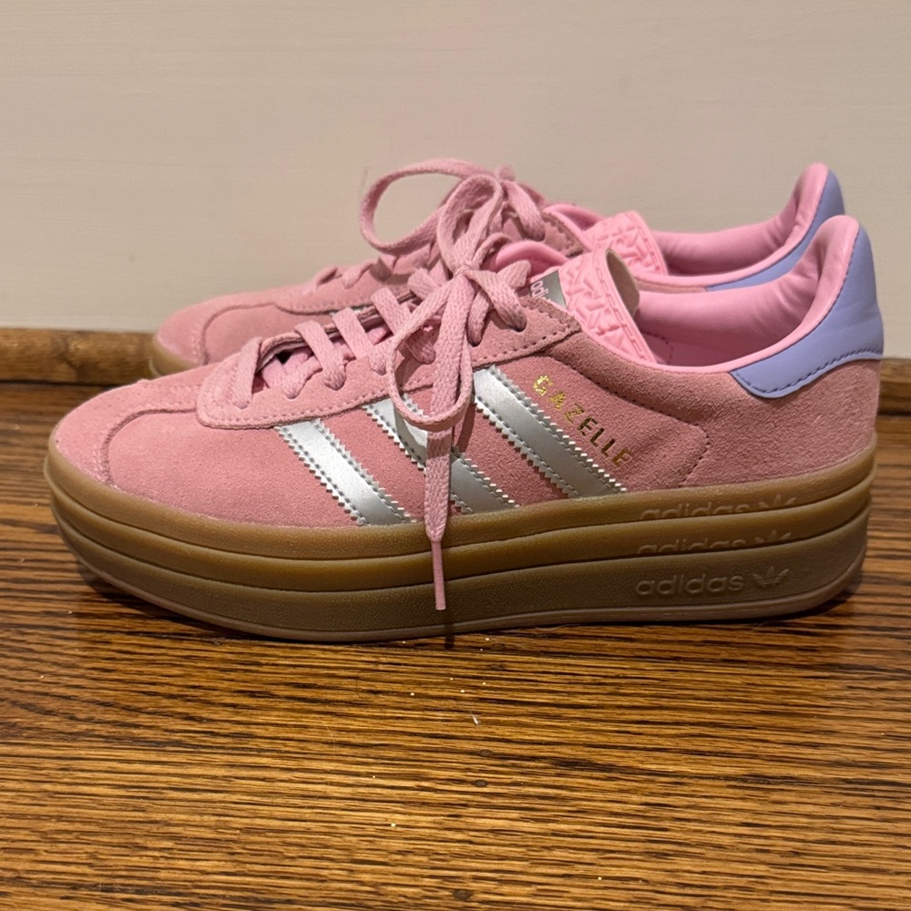 Adidas Women's Pink and Silver Platform Sneakers Gazelle Size 5
